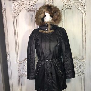 Marc New York by Andrew Mark Black Moisture Shed Faux Fur Lined Hoodie Jacket